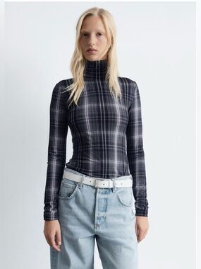 & Other Stories Plaid Turtleneck Top - Black & Purple